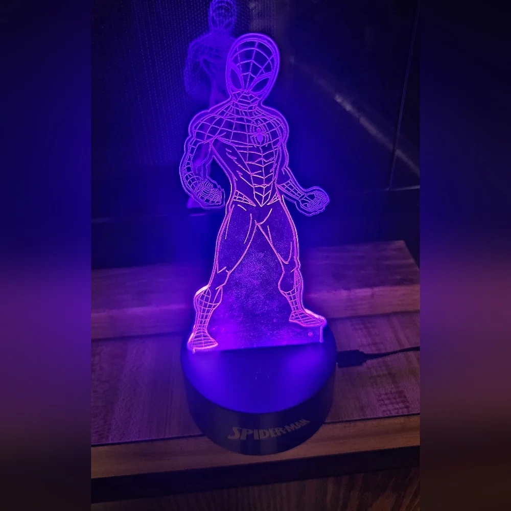 Spider-Man LED Acrylic Night Light 16 Colors Remote Controlled EUC